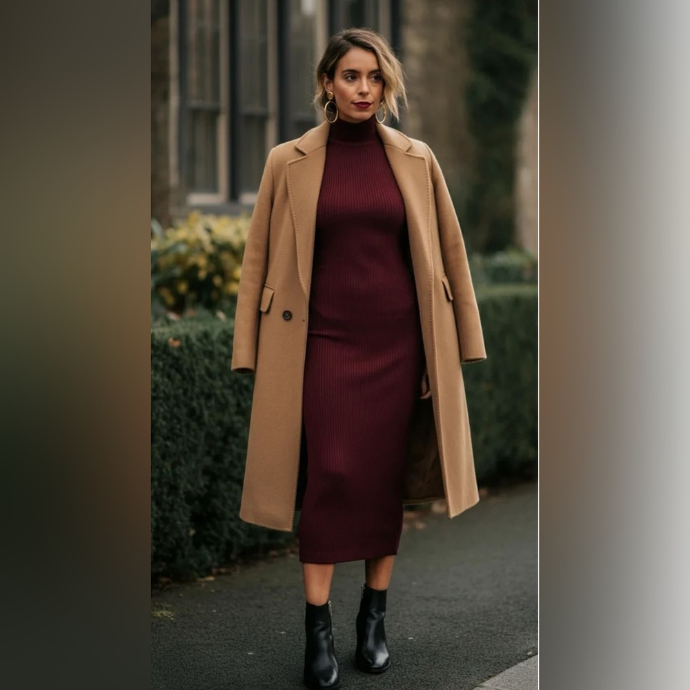 NWT Burgundy Ribbed Knit Dress